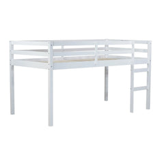 Bellemave® Twin Size Rubber Wooden Low Loft Bed with Ladder(Strengthened Slats) - Bellemave