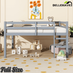 Bellemave® Twin Size Rubber Wooden Low Loft Bed with Ladder(Strengthened Slats) - Bellemave