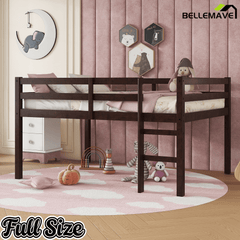 Bellemave® Twin Size Rubber Wooden Low Loft Bed with Ladder(Strengthened Slats) - Bellemave