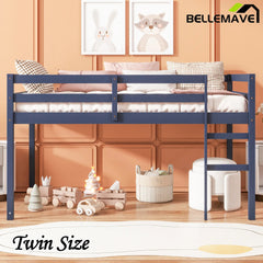 Bellemave® Twin Size Rubber Wooden Low Loft Bed with Ladder(Strengthened Slats) - Bellemave