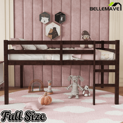 Bellemave® Twin Size Rubber Wooden Low Loft Bed with Ladder(Strengthened Slats) - Bellemave