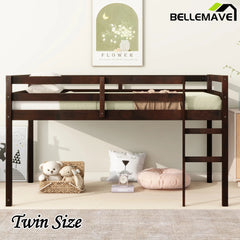 Bellemave® Twin Size Rubber Wooden Low Loft Bed with Ladder(Strengthened Slats) - Bellemave