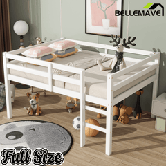 Bellemave® Twin Size Rubber Wooden Low Loft Bed with Ladder(Strengthened Slats) - Bellemave