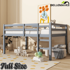Bellemave® Twin Size Rubber Wooden Low Loft Bed with Ladder(Strengthened Slats) - Bellemave
