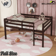 Bellemave® Twin Size Rubber Wooden Low Loft Bed with Ladder(Strengthened Slats) - Bellemave