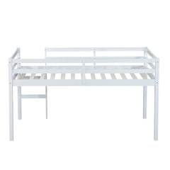Bellemave® Twin Size Rubber Wooden Low Loft Bed with Ladder(Strengthened Slats) - Bellemave