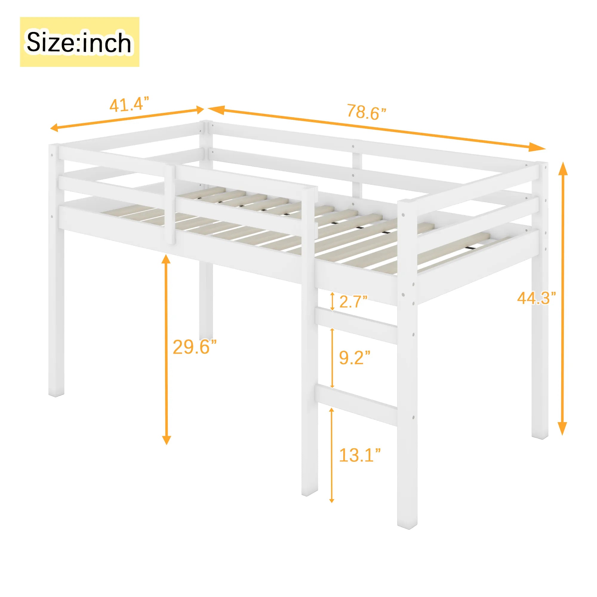 Bellemave® Twin Size Rubber Wooden Low Loft Bed with Ladder(Strengthened Slats) - Bellemave