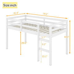 Bellemave® Twin Size Rubber Wooden Low Loft Bed with Ladder(Strengthened Slats) - Bellemave