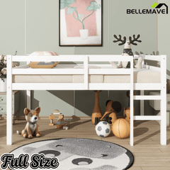 Bellemave® Twin Size Rubber Wooden Low Loft Bed with Ladder(Strengthened Slats) - Bellemave
