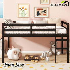 Bellemave® Twin Size Rubber Wooden Low Loft Bed with Ladder(Strengthened Slats) - Bellemave