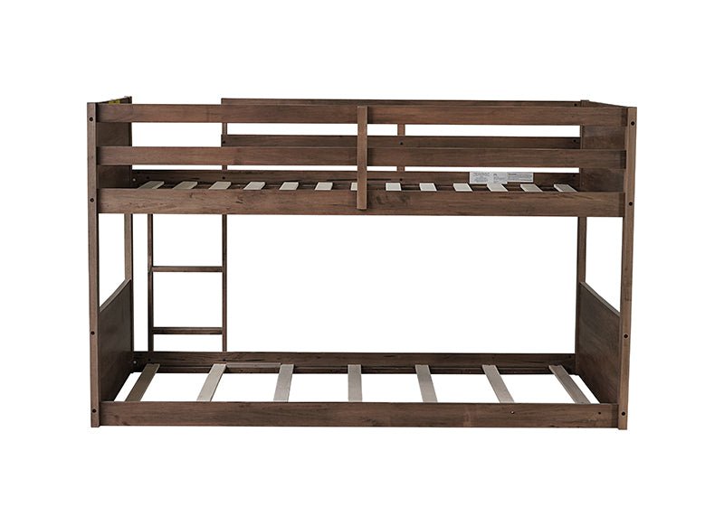 Bellemave® Twin Size Solid Rubber Wood Floor Bunk Bed with Panelled Headboard and Footboard,&nbsp; Safety Guardrails and Built - in ladder - Bellemave