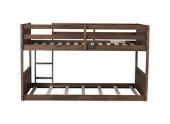 Bellemave® Twin Size Solid Rubber Wood Floor Bunk Bed with Panelled Headboard and Footboard,&nbsp; Safety Guardrails and Built - in ladder - Bellemave