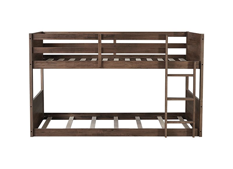 Bellemave® Twin Size Solid Rubber Wood Floor Bunk Bed with Panelled Headboard and Footboard,&nbsp; Safety Guardrails and Built - in ladder - Bellemave