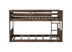 Bellemave® Twin Size Solid Rubber Wood Floor Bunk Bed with Panelled Headboard and Footboard,&nbsp; Safety Guardrails and Built - in ladder - Bellemave