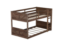 Bellemave® Twin Size Solid Rubber Wood Floor Bunk Bed with Panelled Headboard and Footboard,&nbsp; Safety Guardrails and Built - in ladder - Bellemave