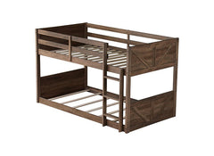 Bellemave® Twin Size Solid Rubber Wood Floor Bunk Bed with Panelled Headboard and Footboard,&nbsp; Safety Guardrails and Built - in ladder - Bellemave