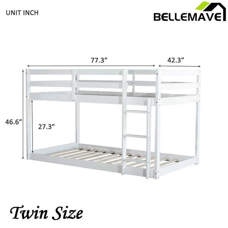 Bellemave® Twin Size Solid Rubber Wooden Loft Bed with Ladder - Bellemave