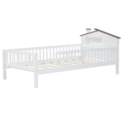 Bellemave® Twin Size Solid Wood Platform Bed with House - Shaped Headboard,Safety Guardrails,LED & Built - in Storage,No Box Spring Needed (Natural) - Bellemave