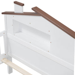 Bellemave® Twin Size Solid Wood Platform Bed with House - Shaped Headboard,Safety Guardrails,LED & Built - in Storage,No Box Spring Needed (Natural) - Bellemave