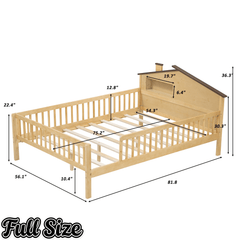Bellemave® Twin Size Solid Wood Platform Bed with House - Shaped Headboard,Safety Guardrails,LED & Built - in Storage,No Box Spring Needed (Natural) - Bellemave
