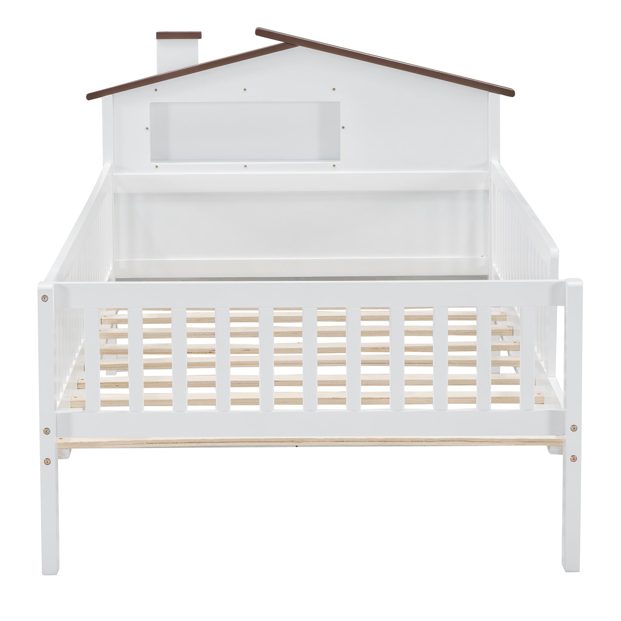 Bellemave® Twin Size Solid Wood Platform Bed with House - Shaped Headboard,Safety Guardrails,LED & Built - in Storage,No Box Spring Needed (Natural) - Bellemave