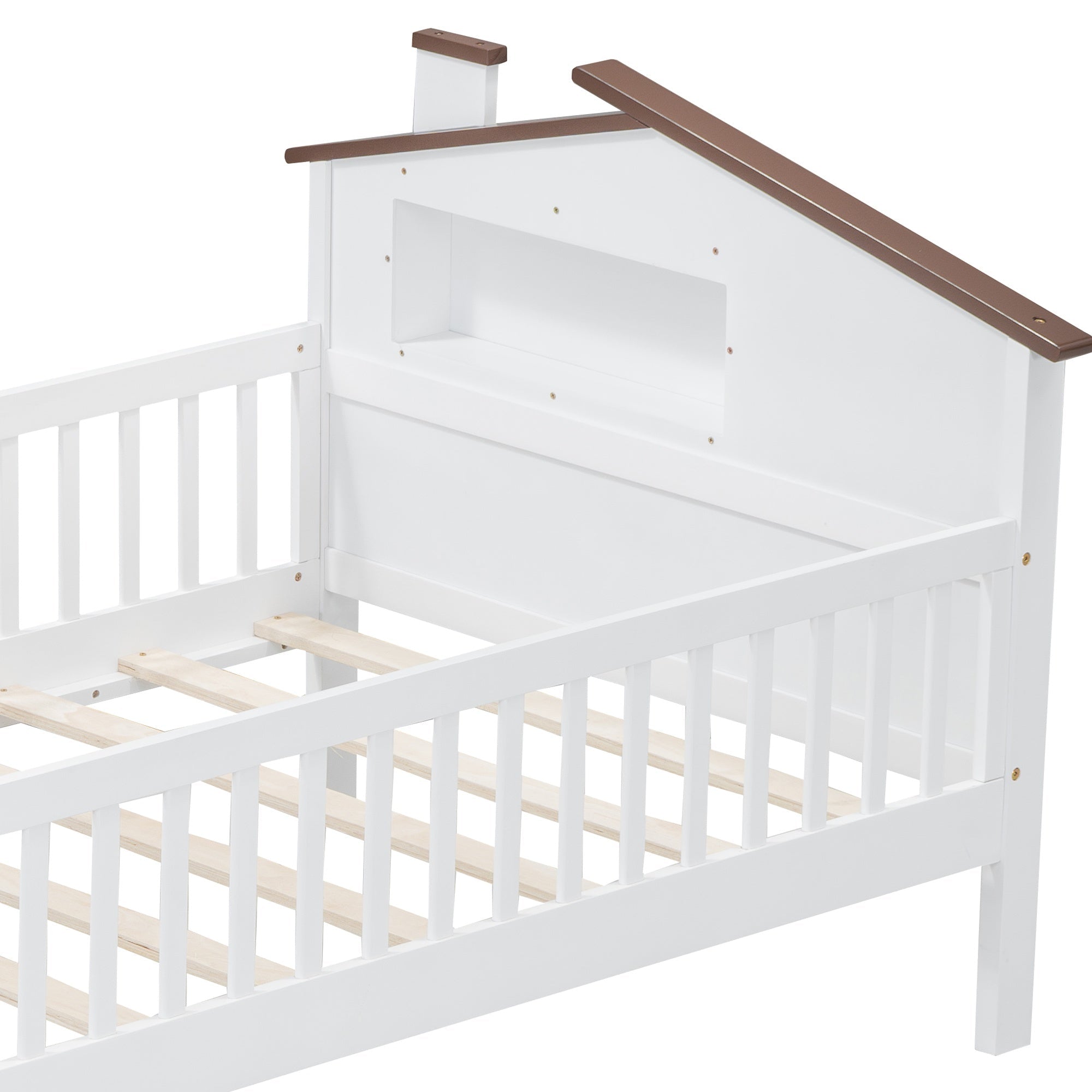 Bellemave® Twin Size Solid Wood Platform Bed with House - Shaped Headboard,Safety Guardrails,LED & Built - in Storage,No Box Spring Needed (Natural) - Bellemave