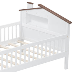 Bellemave® Twin Size Solid Wood Platform Bed with House - Shaped Headboard,Safety Guardrails,LED & Built - in Storage,No Box Spring Needed (Natural) - Bellemave