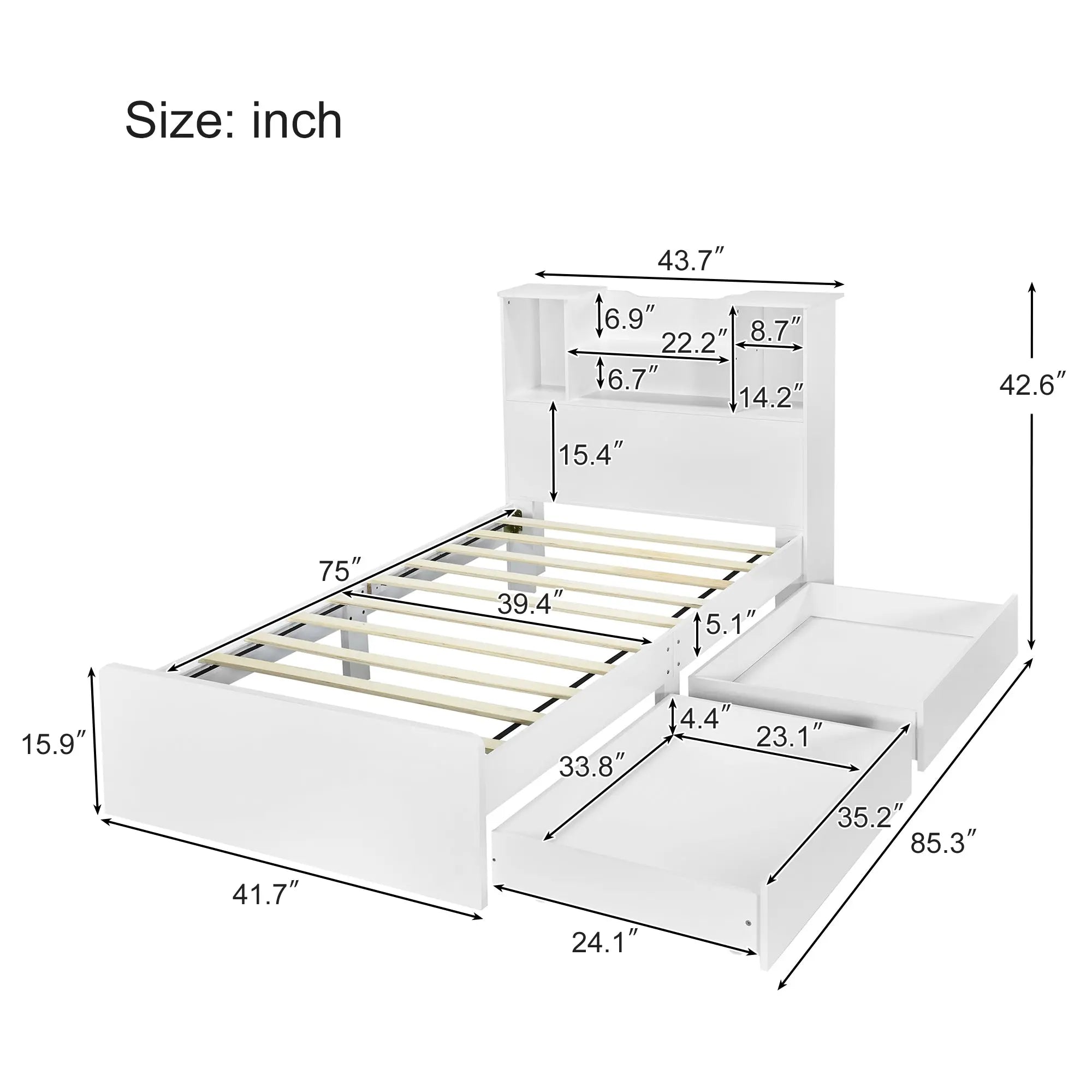 Bellemave® Twin Size Storage Platform Bed Frame - Bellemave