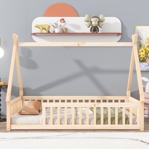 Bellemave® Twin Size Tent - Shaped Floor Bed with Guardrails and Slats - Bellemave