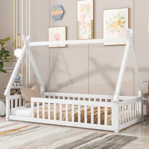 Bellemave® Twin Size Tent - Shaped Floor Bed with Guardrails and Slats - Bellemave