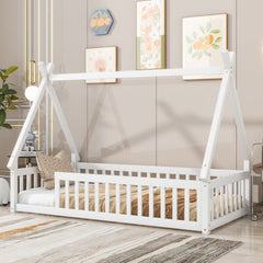 Bellemave® Twin Size Tent - Shaped Floor Bed with Guardrails and Slats - Bellemave
