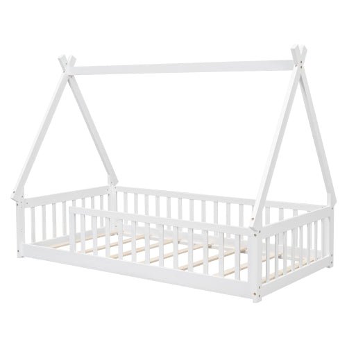 Bellemave® Twin Size Tent - Shaped Floor Bed with Guardrails and Slats - Bellemave
