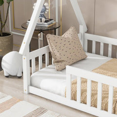 Bellemave® Twin Size Tent - Shaped Floor Bed with Guardrails and Slats - Bellemave