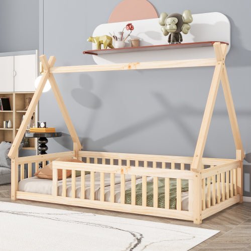 Bellemave® Twin Size Tent - Shaped Floor Bed with Guardrails and Slats - Bellemave