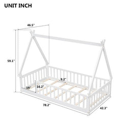 Bellemave® Twin Size Tent - Shaped Floor Bed with Guardrails and Slats - Bellemave