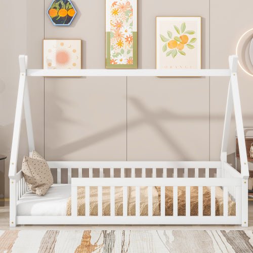 Bellemave® Twin Size Tent - Shaped Floor Bed with Guardrails and Slats - Bellemave