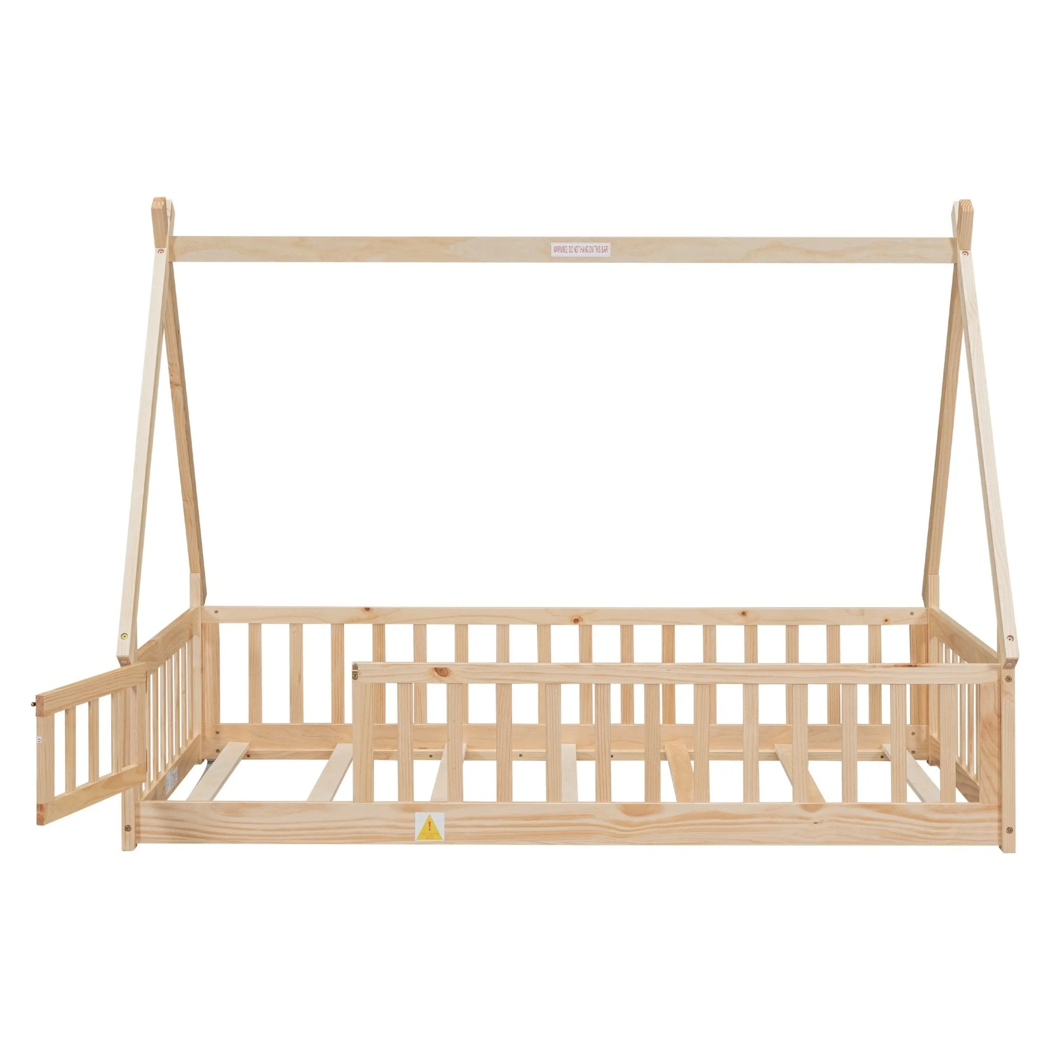 Bellemave® Twin Size Tent - shaped Floor Bed with Guardrails,Slats and Door - Bellemave