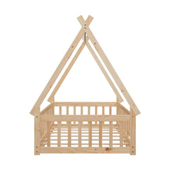 Bellemave® Twin Size Tent - shaped Floor Bed with Guardrails,Slats and Door - Bellemave