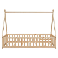 Bellemave® Twin Size Tent - shaped Floor Bed with Guardrails,Slats and Door - Bellemave