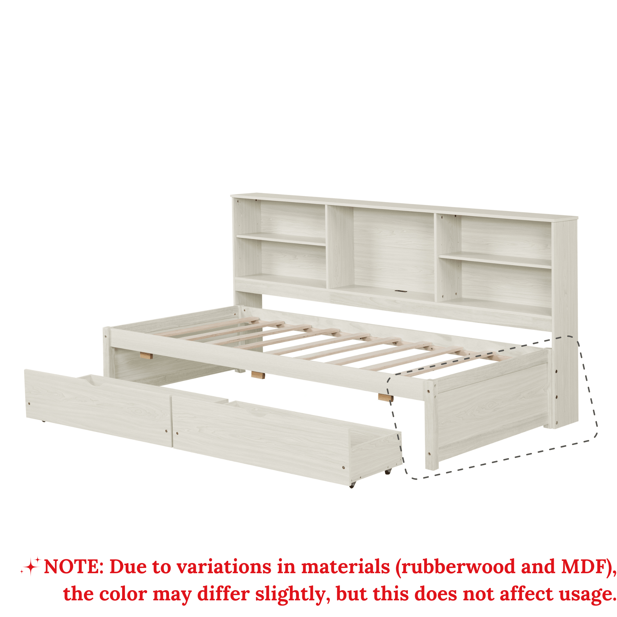 Bellemave® Twin Size Upholstered Bed with Bookcase Headboard, 2 Drawers & Charging Station - Bellemave