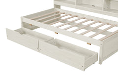 Bellemave® Twin Size Upholstered Bed with Bookcase Headboard, 2 Drawers & Charging Station - Bellemave