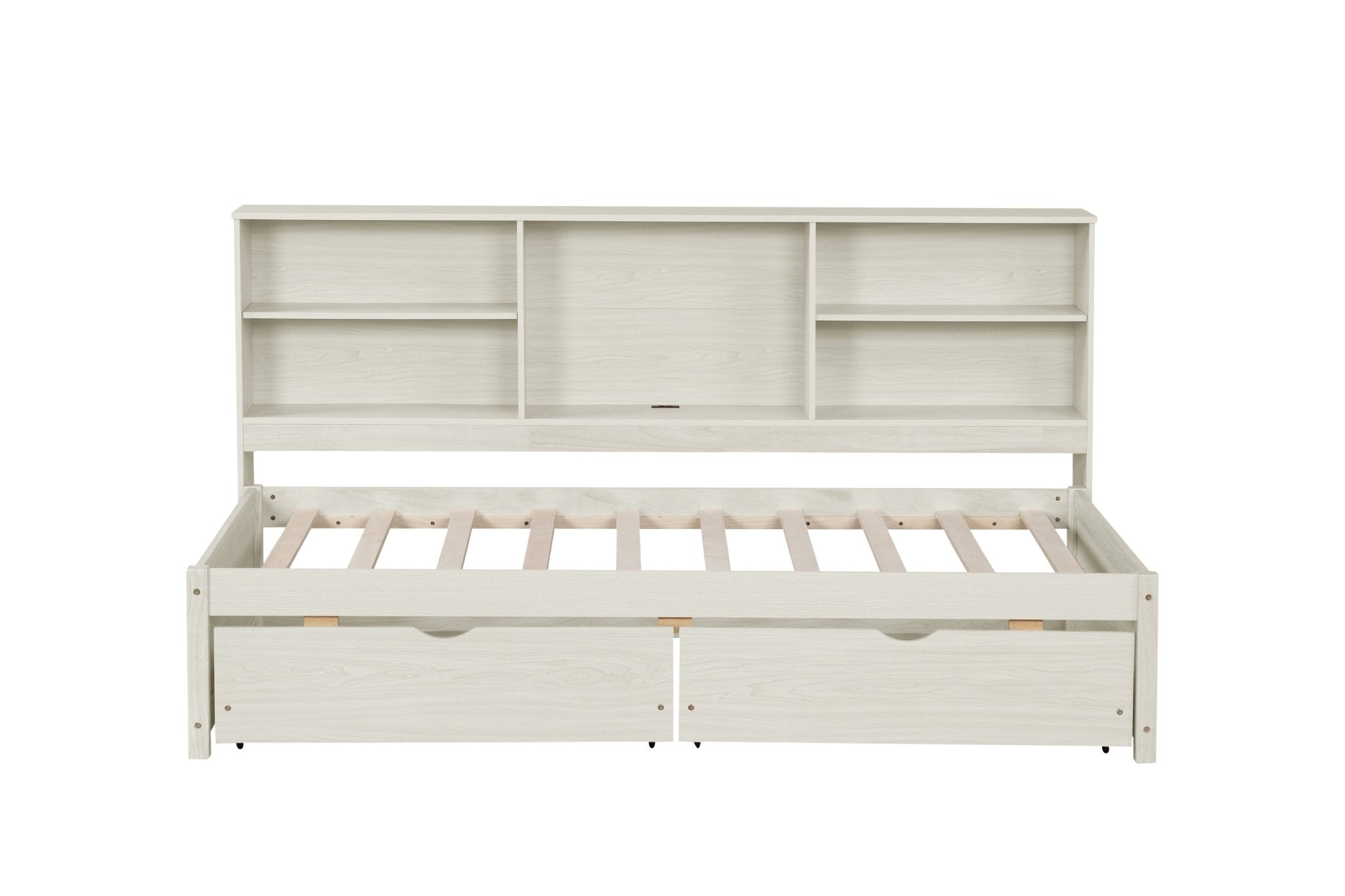 Bellemave® Twin Size Upholstered Bed with Bookcase Headboard, 2 Drawers & Charging Station - Bellemave