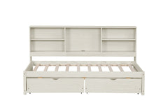 Bellemave® Twin Size Upholstered Bed with Bookcase Headboard, 2 Drawers & Charging Station - Bellemave
