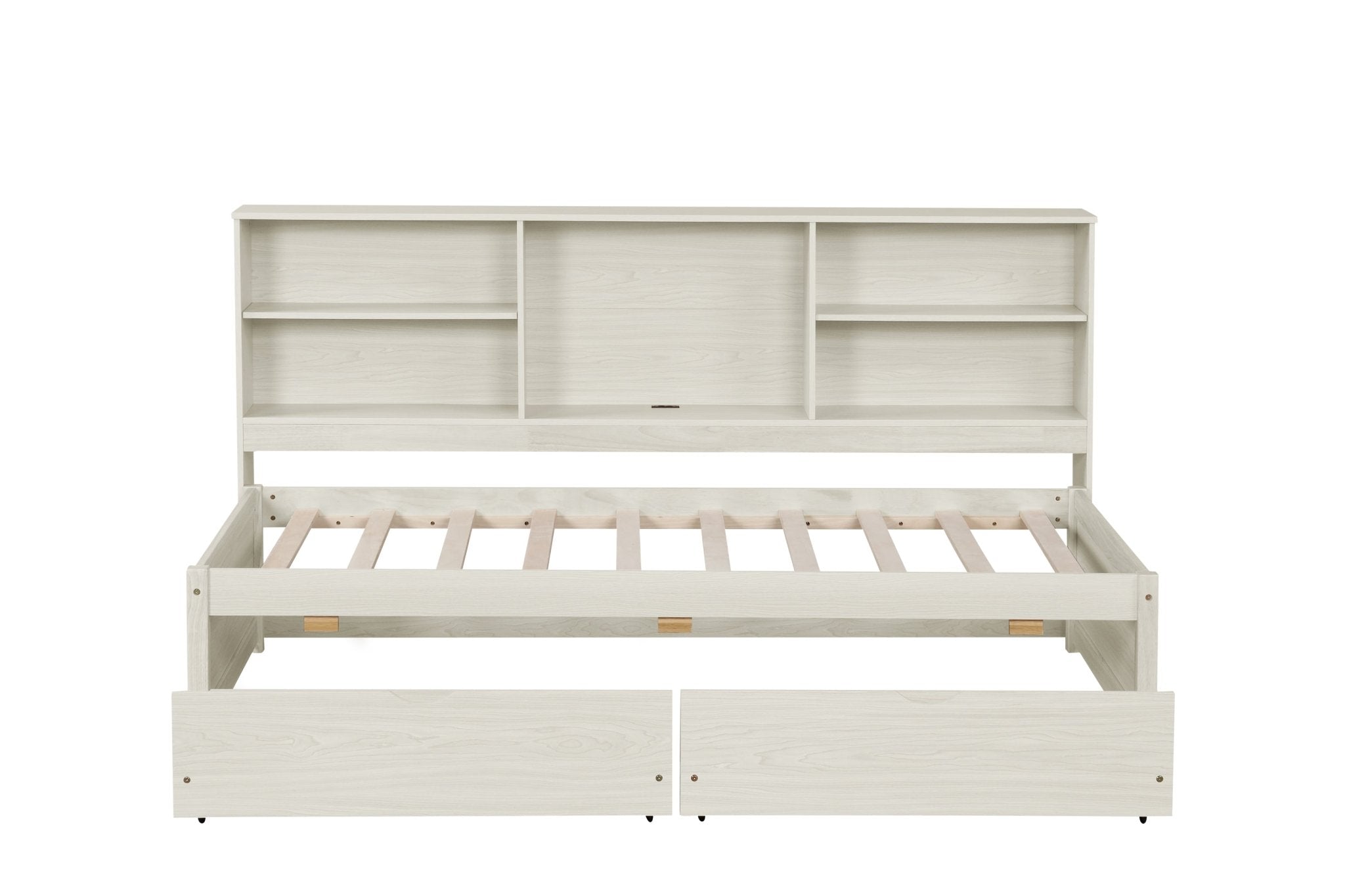 Bellemave® Twin Size Upholstered Bed with Bookcase Headboard, 2 Drawers & Charging Station - Bellemave