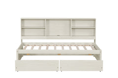 Bellemave® Twin Size Upholstered Bed with Bookcase Headboard, 2 Drawers & Charging Station - Bellemave