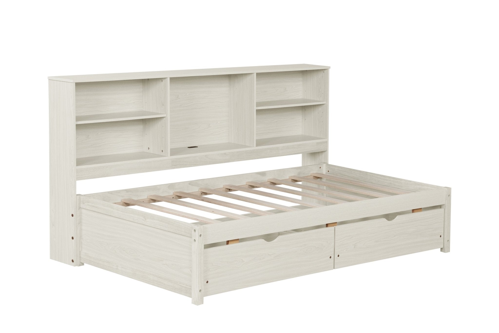 Bellemave® Twin Size Upholstered Bed with Bookcase Headboard, 2 Drawers & Charging Station - Bellemave