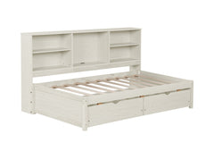 Bellemave® Twin Size Upholstered Bed with Bookcase Headboard, 2 Drawers & Charging Station - Bellemave