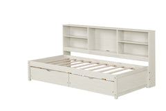 Bellemave® Twin Size Upholstered Bed with Bookcase Headboard, 2 Drawers & Charging Station - Bellemave