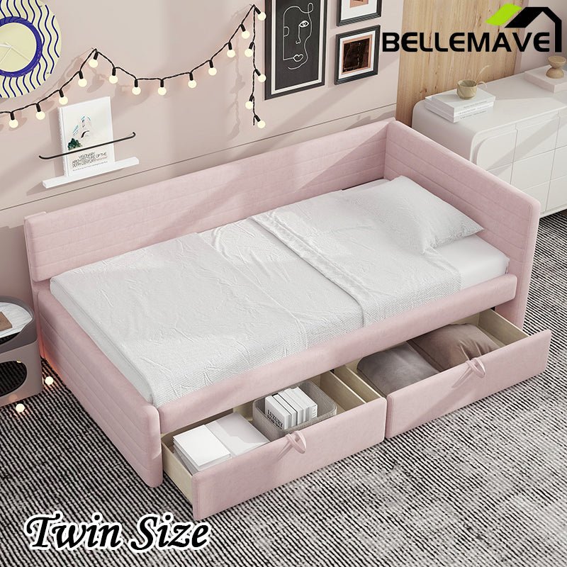 Bellemave® Twin Size Upholstered Daybed with 2 Drawers - Bellemave