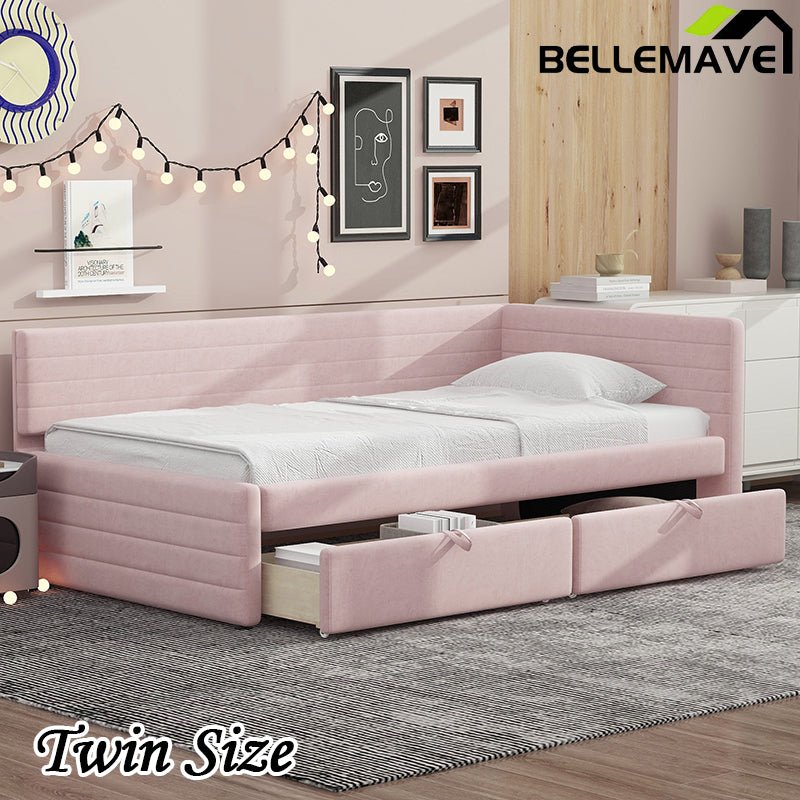 Bellemave® Twin Size Upholstered Daybed with 2 Drawers - Bellemave